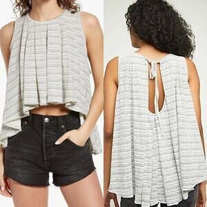 Free People Turn it Up Cream Striped‎ High-low Tank Top SMALL NWT Baggy Y2k